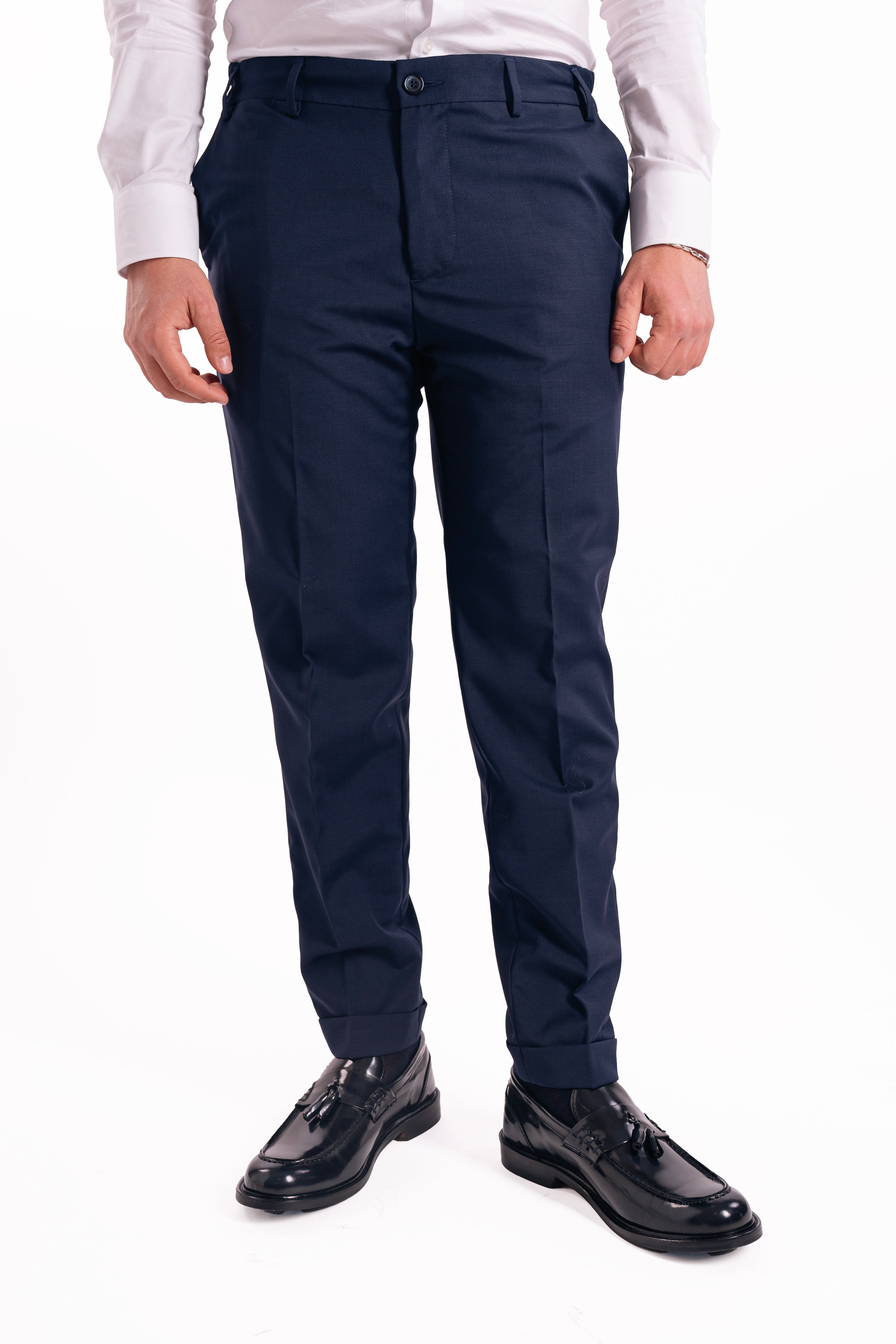 Pantalone con elastico laterale in fresco lana