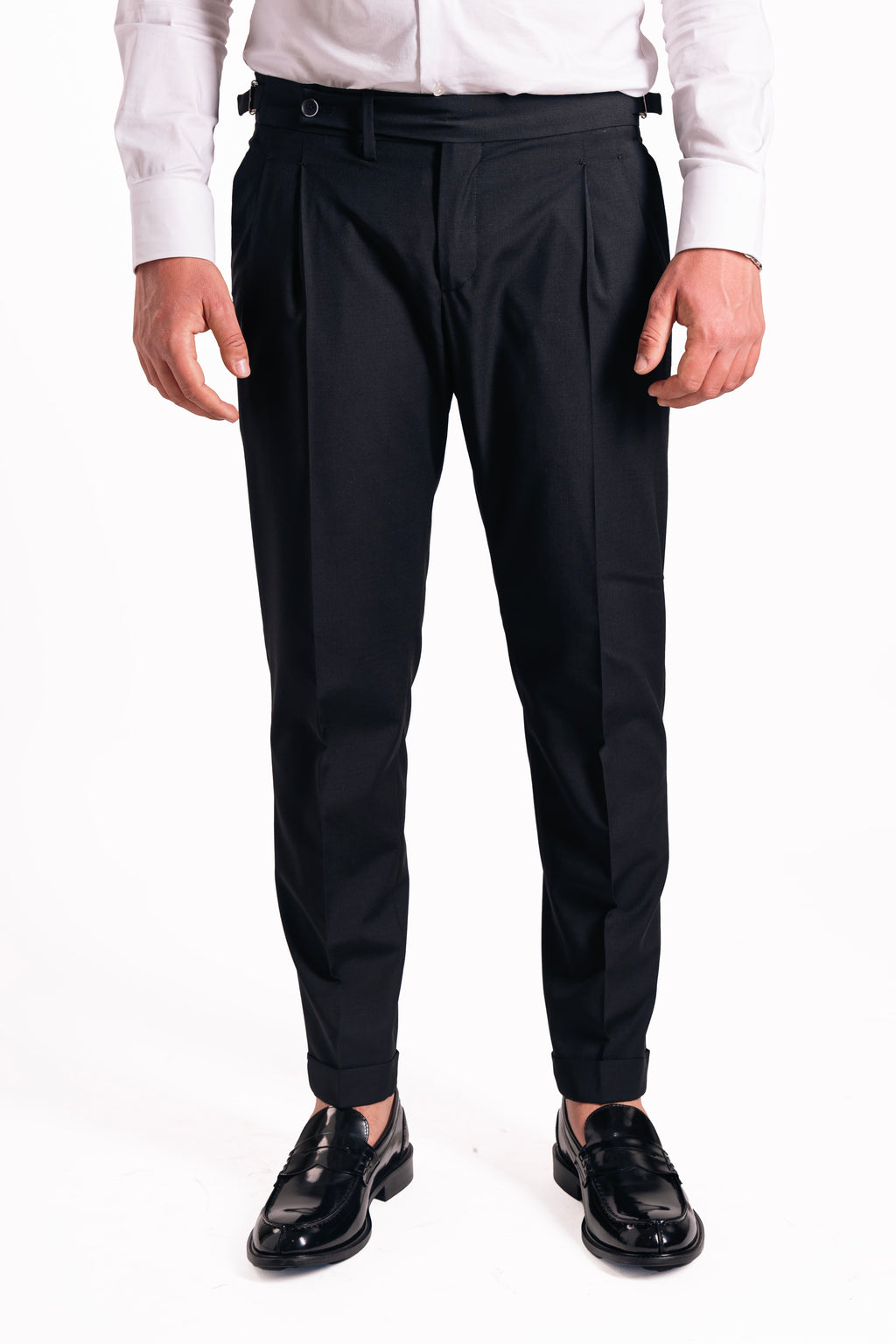 Pantalone in fresco lana con doppia fibia