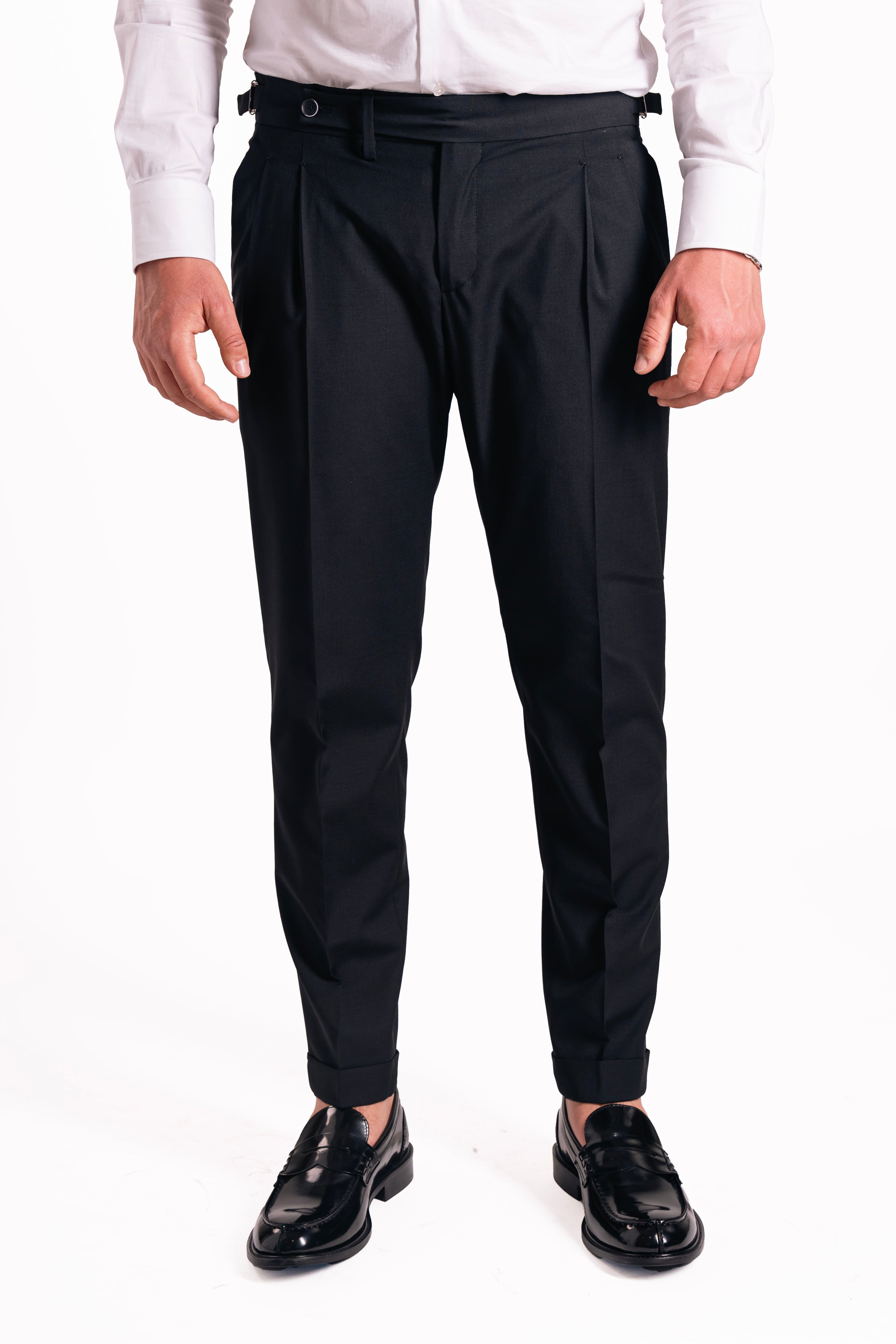 Pantalone in fresco lana con doppia fibia