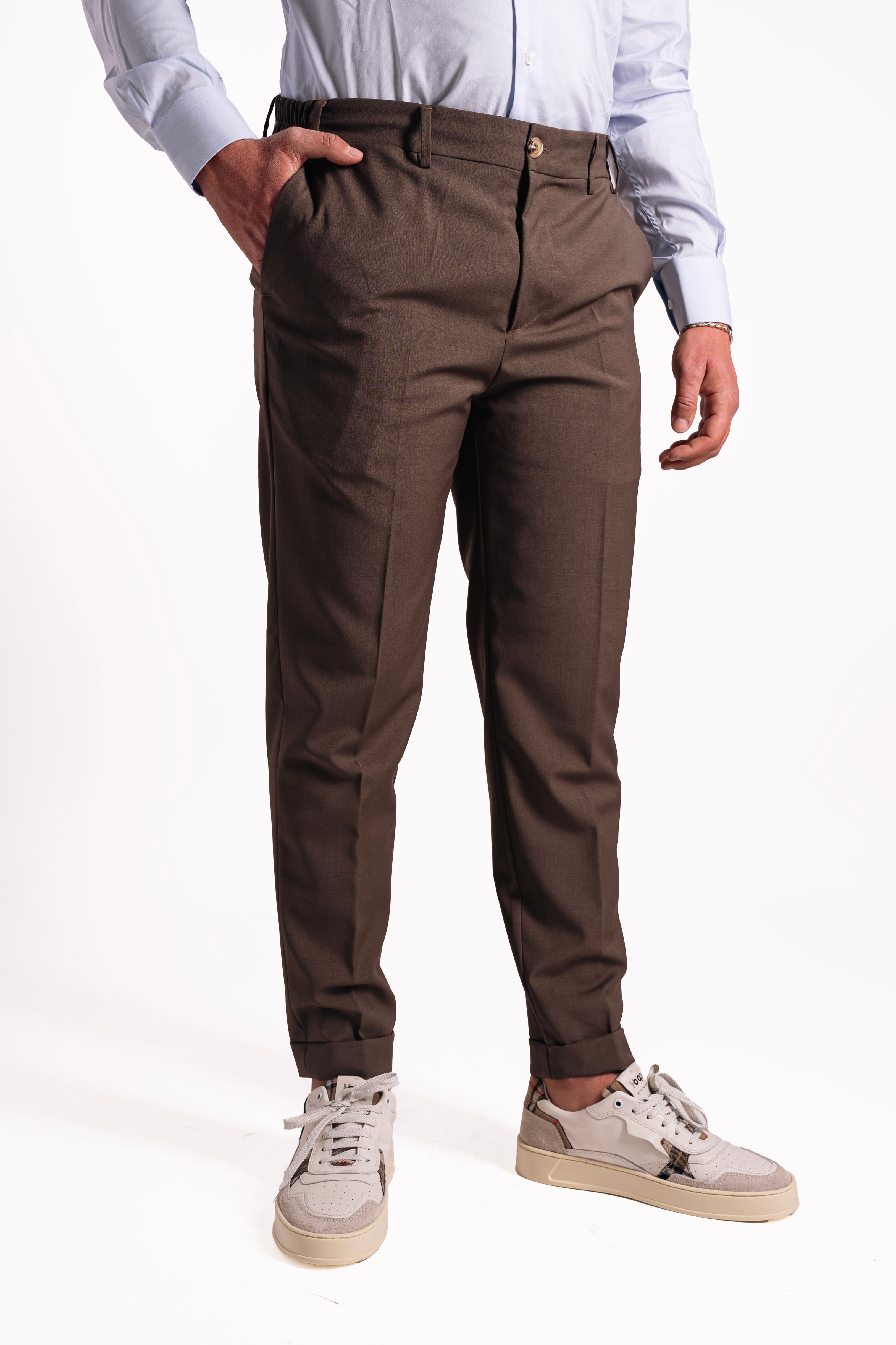 Pantalone con elastico laterale in fresco lana
