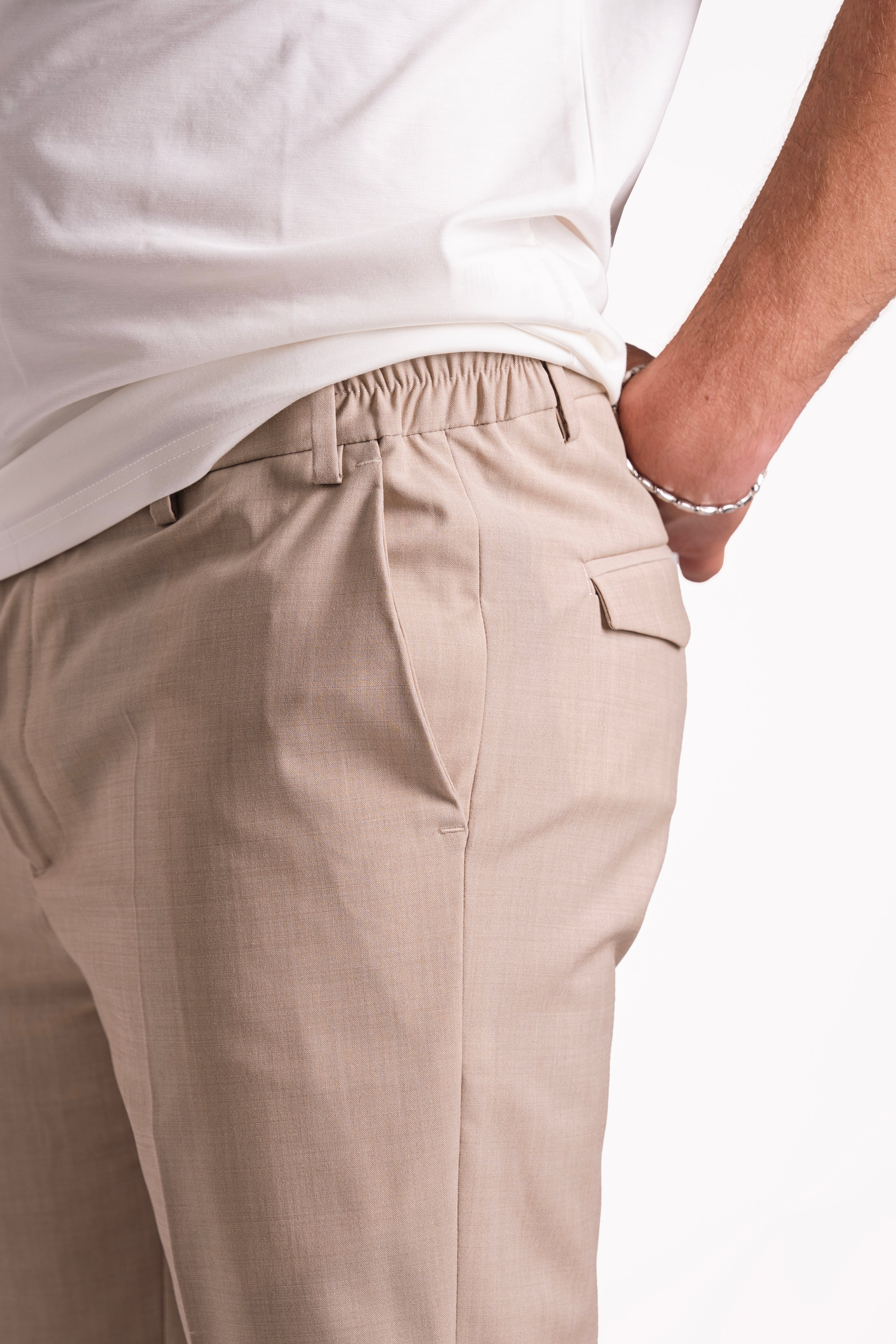 Pantalone con elastico laterale in fresco lana