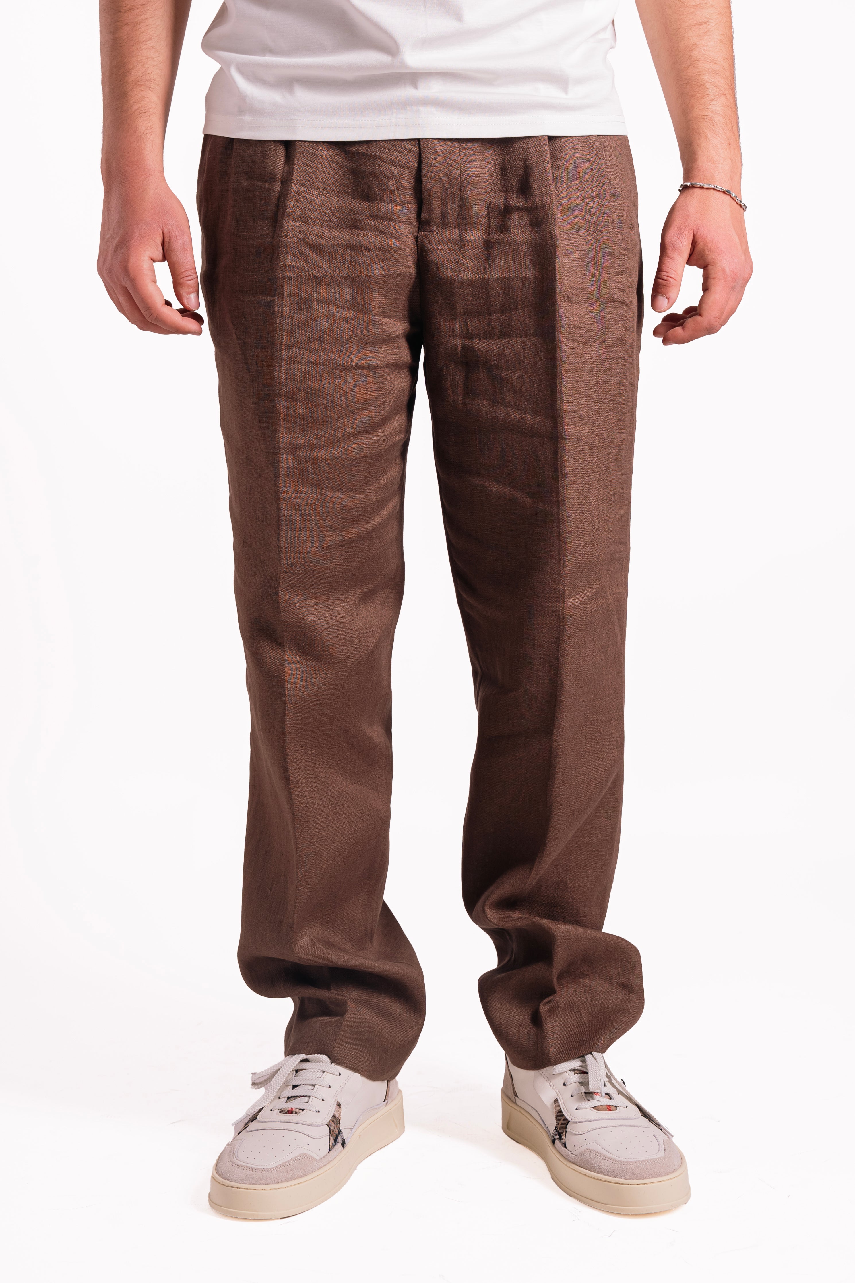 Pantalone regular fit in puro lino