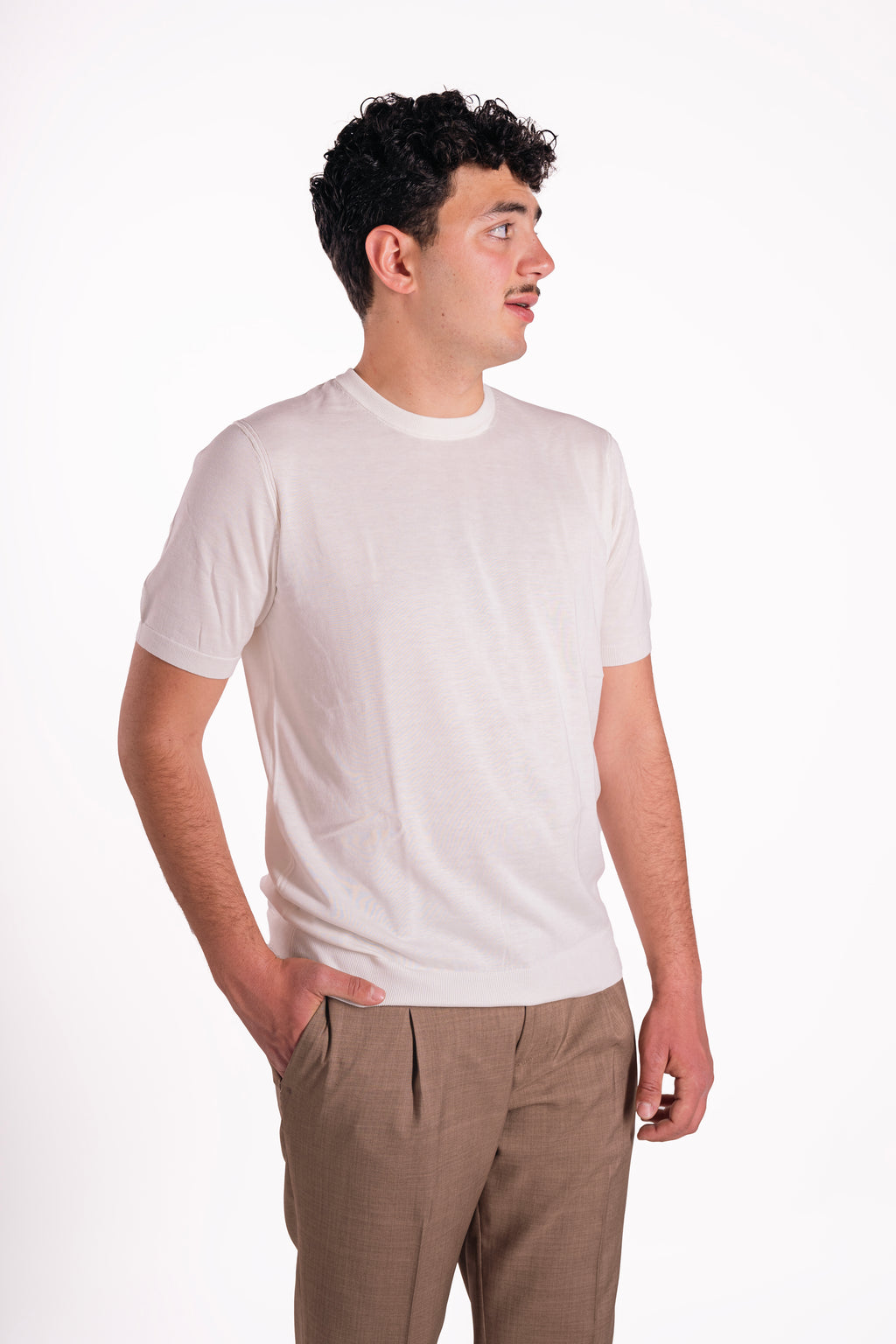 Maglia girocollo cotone e seta