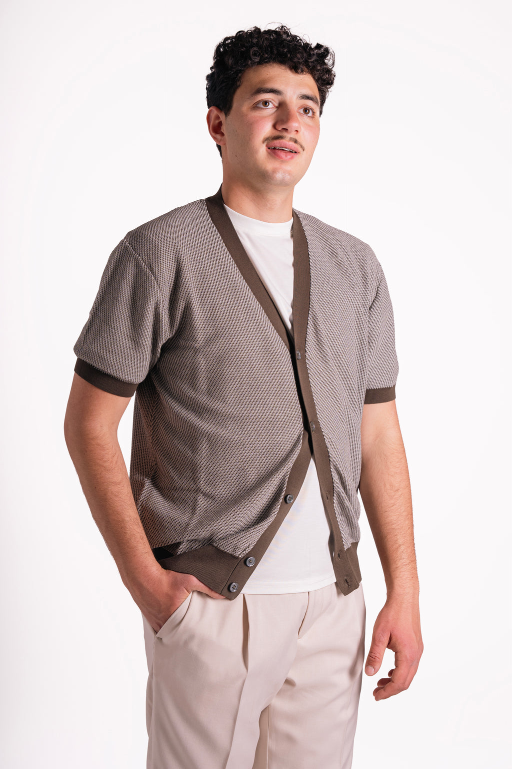 Cardigan mezza manica in crepe di cotone
