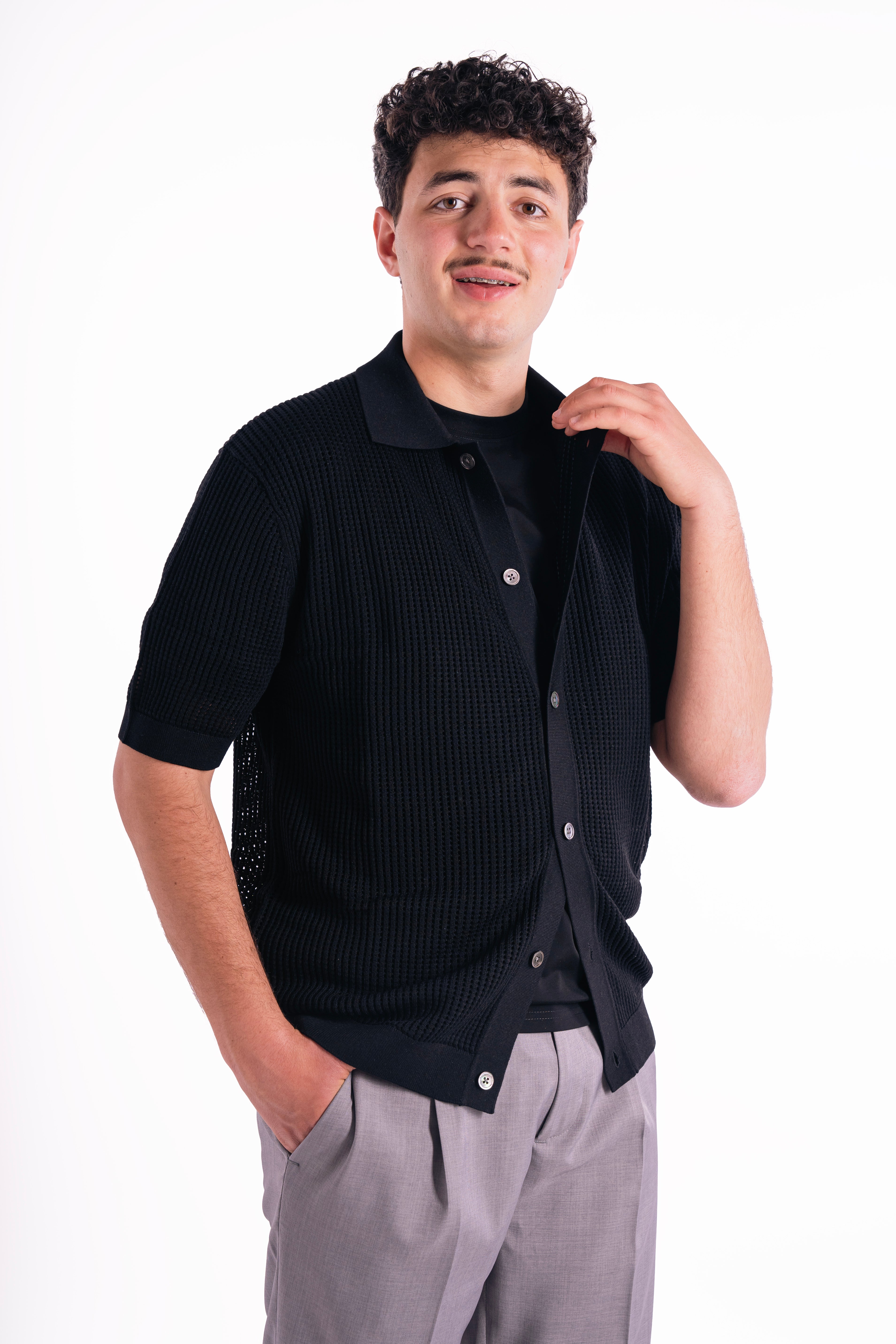 Cardigan traforato tencel e seta