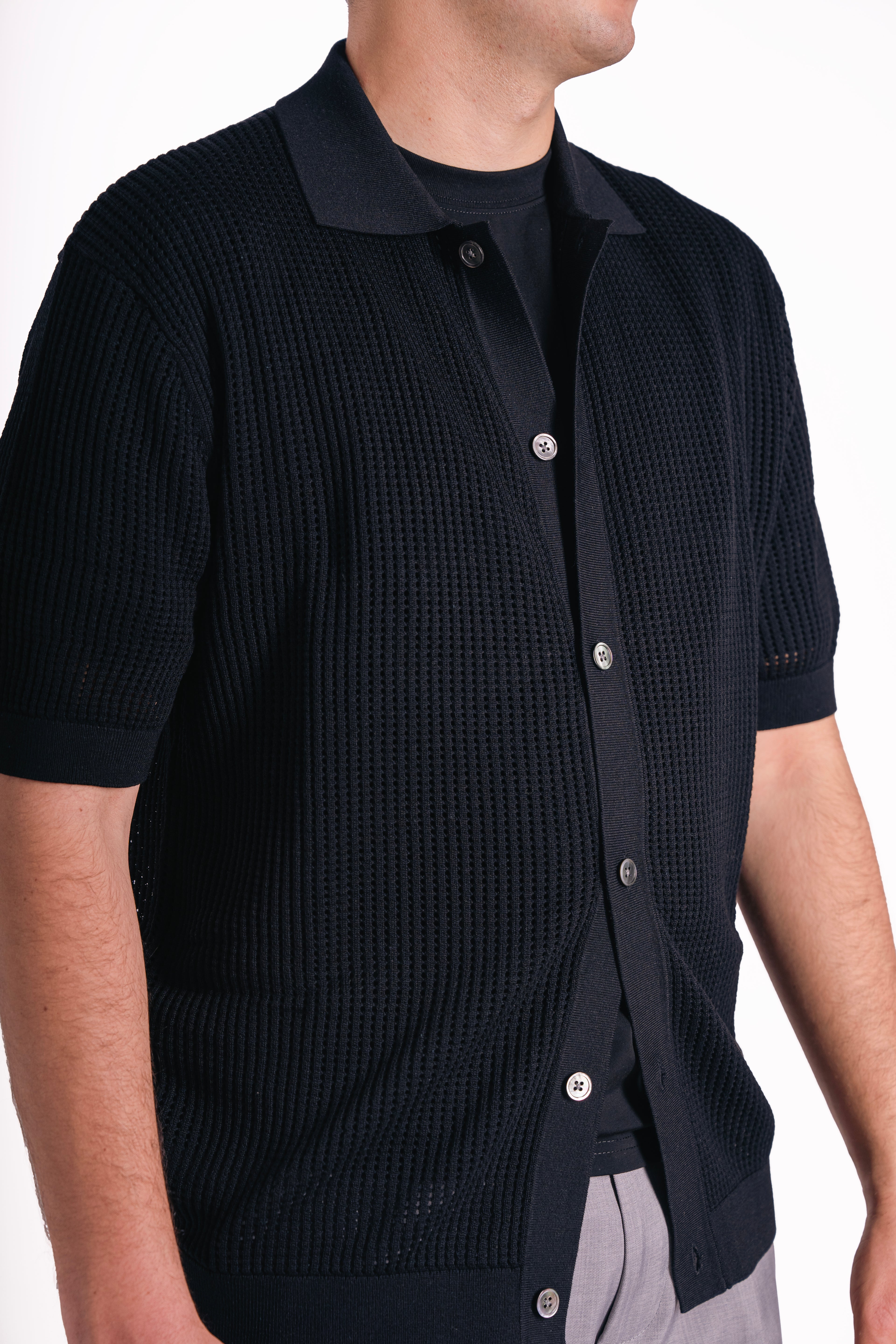 Cardigan traforato tencel e seta