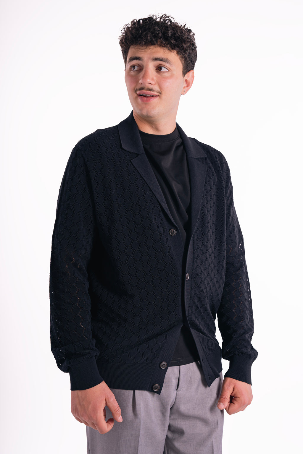 Cardigan traforato in crepe di cotone