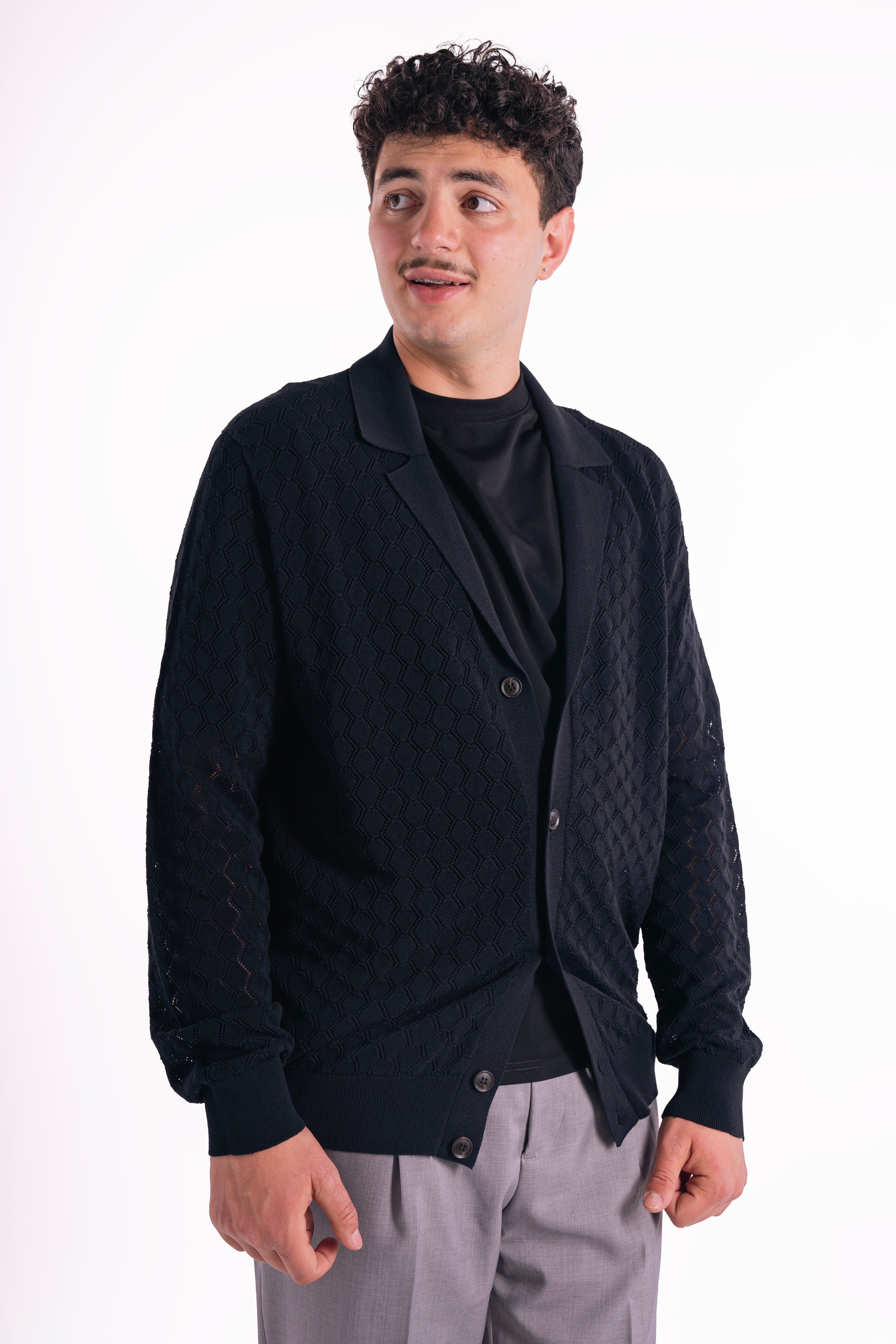 Cardigan traforato in crepe di cotone