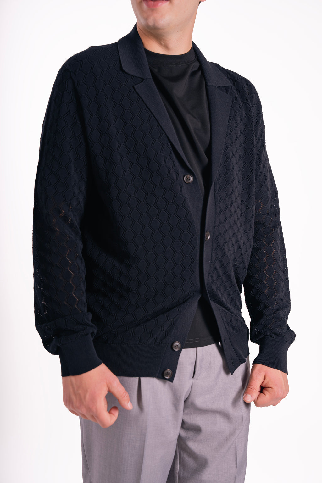 Cardigan traforato in crepe di cotone