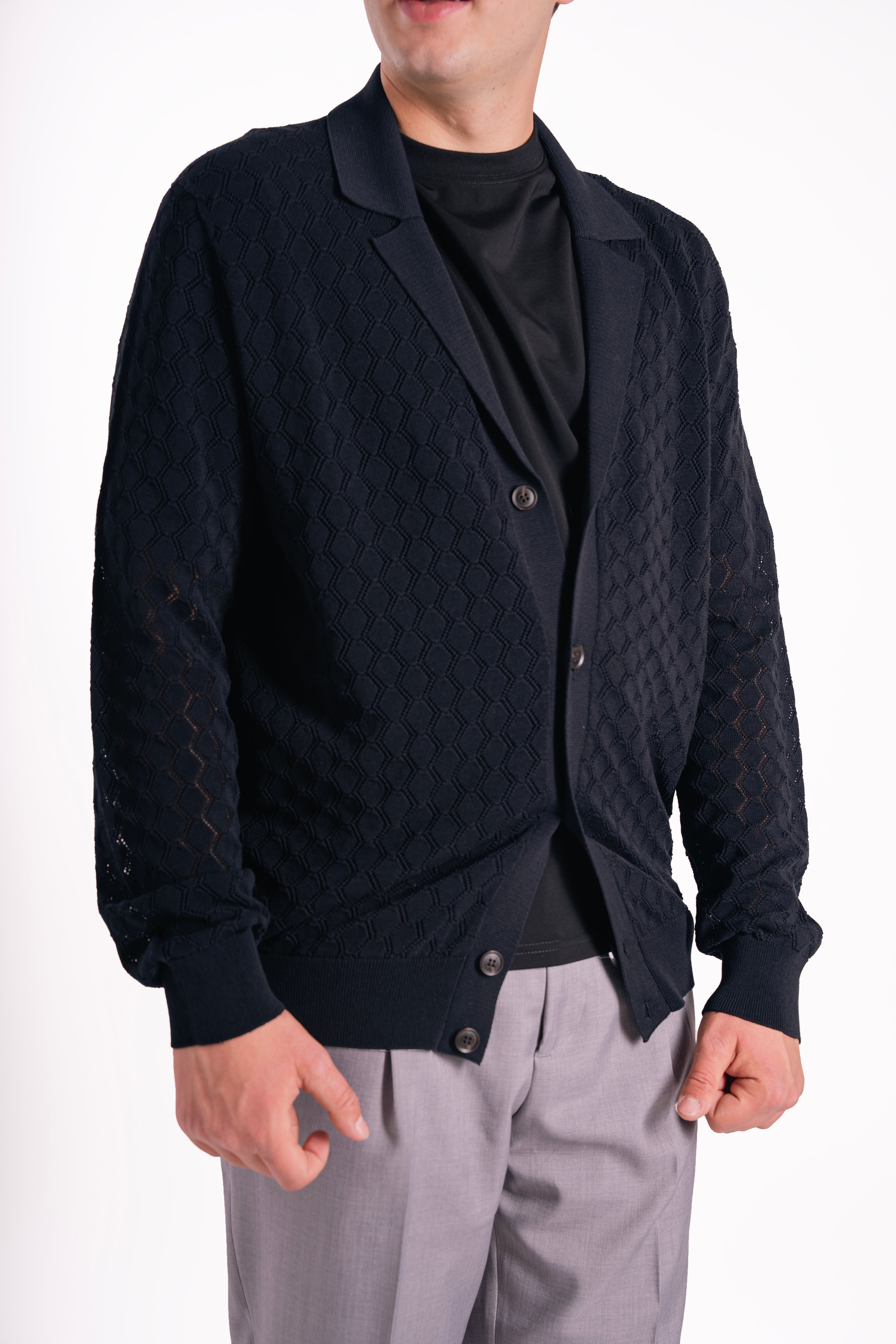 Cardigan traforato in crepe di cotone