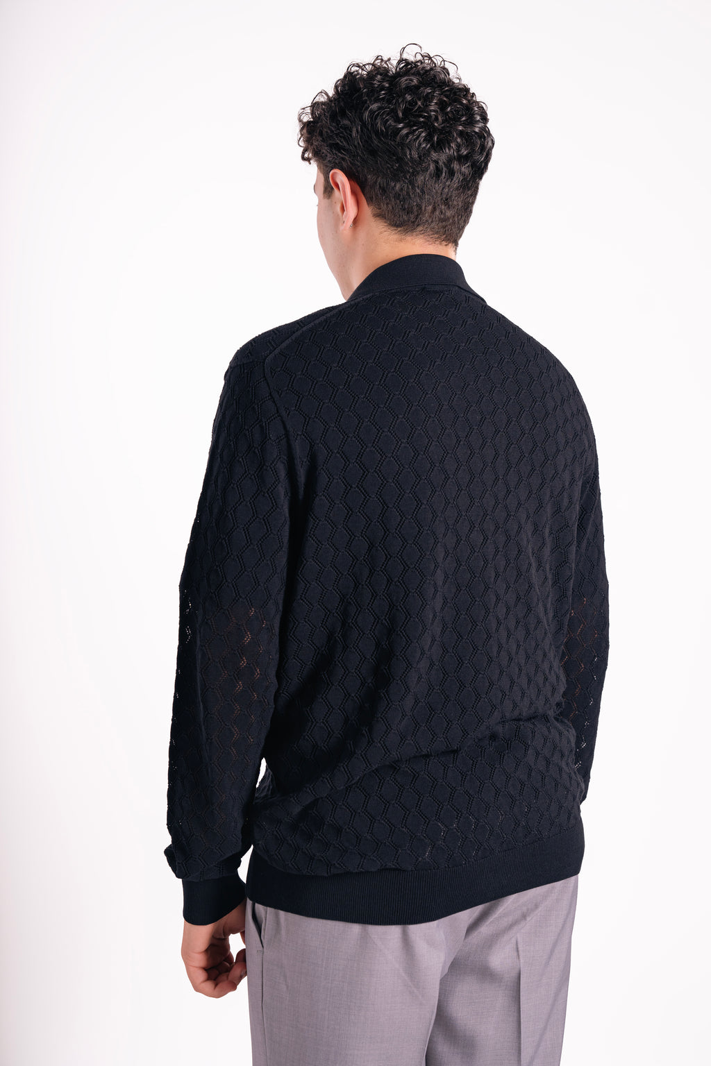Cardigan traforato in crepe di cotone