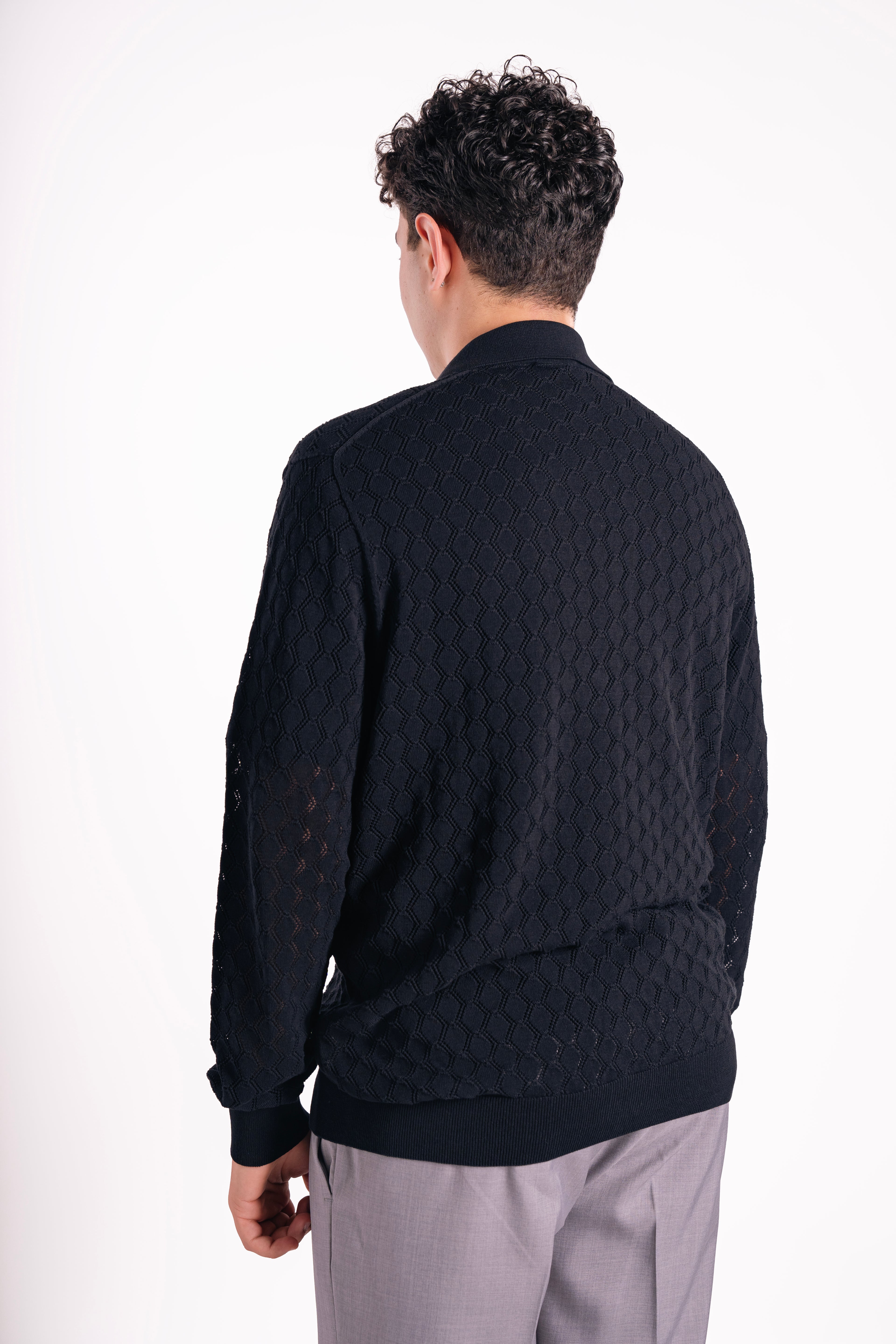 Cardigan traforato in crepe di cotone