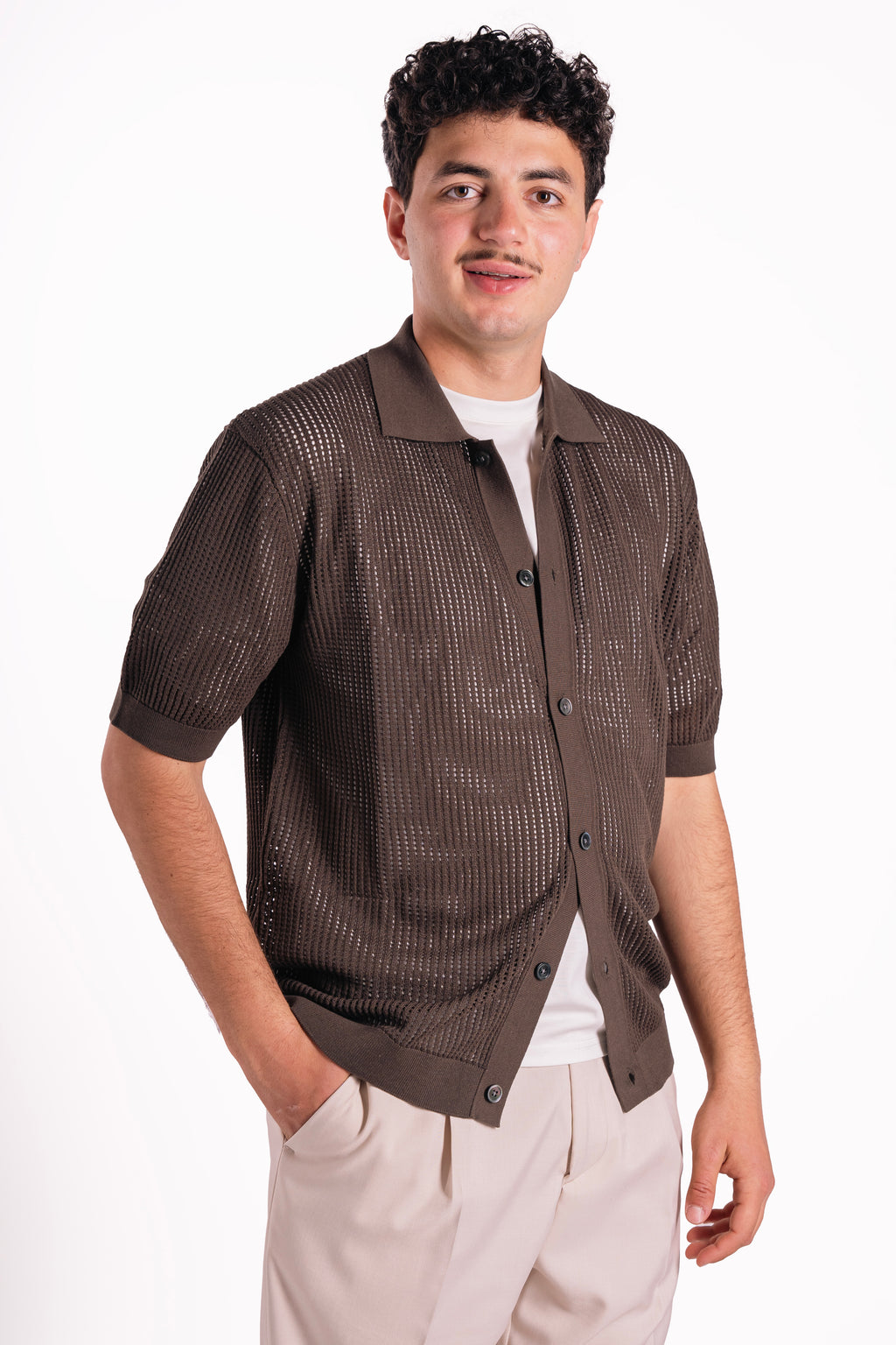 Cardigan traforato tencel e seta