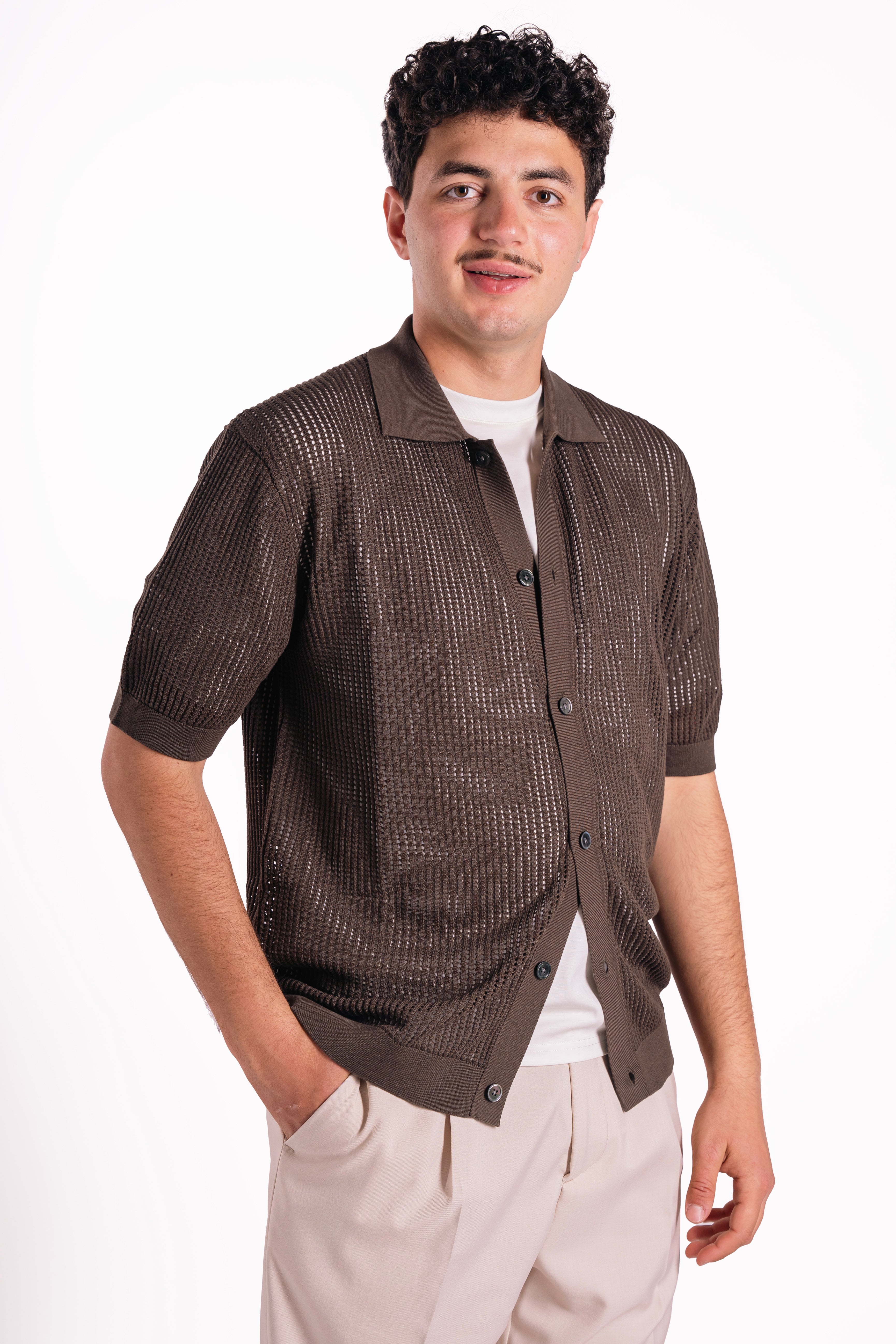 Cardigan traforato tencel e seta
